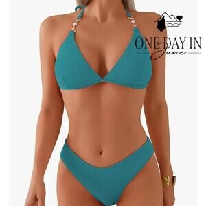 Swimall Textured Halter Bikini Swimsuit Size L